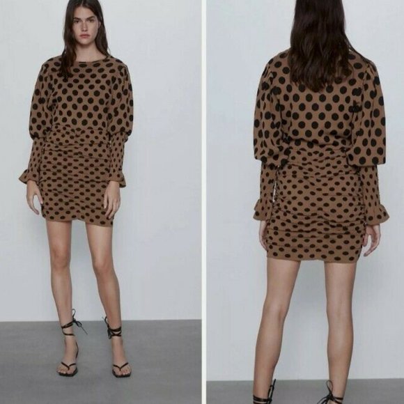 ZARA Woman Draped Polka Dot Dress - Picture 3 of 3